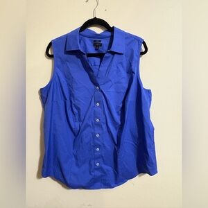 Talbots Women’s 16W Non-Iron Sleeveless Shirt cobalt blue W/ collar button down